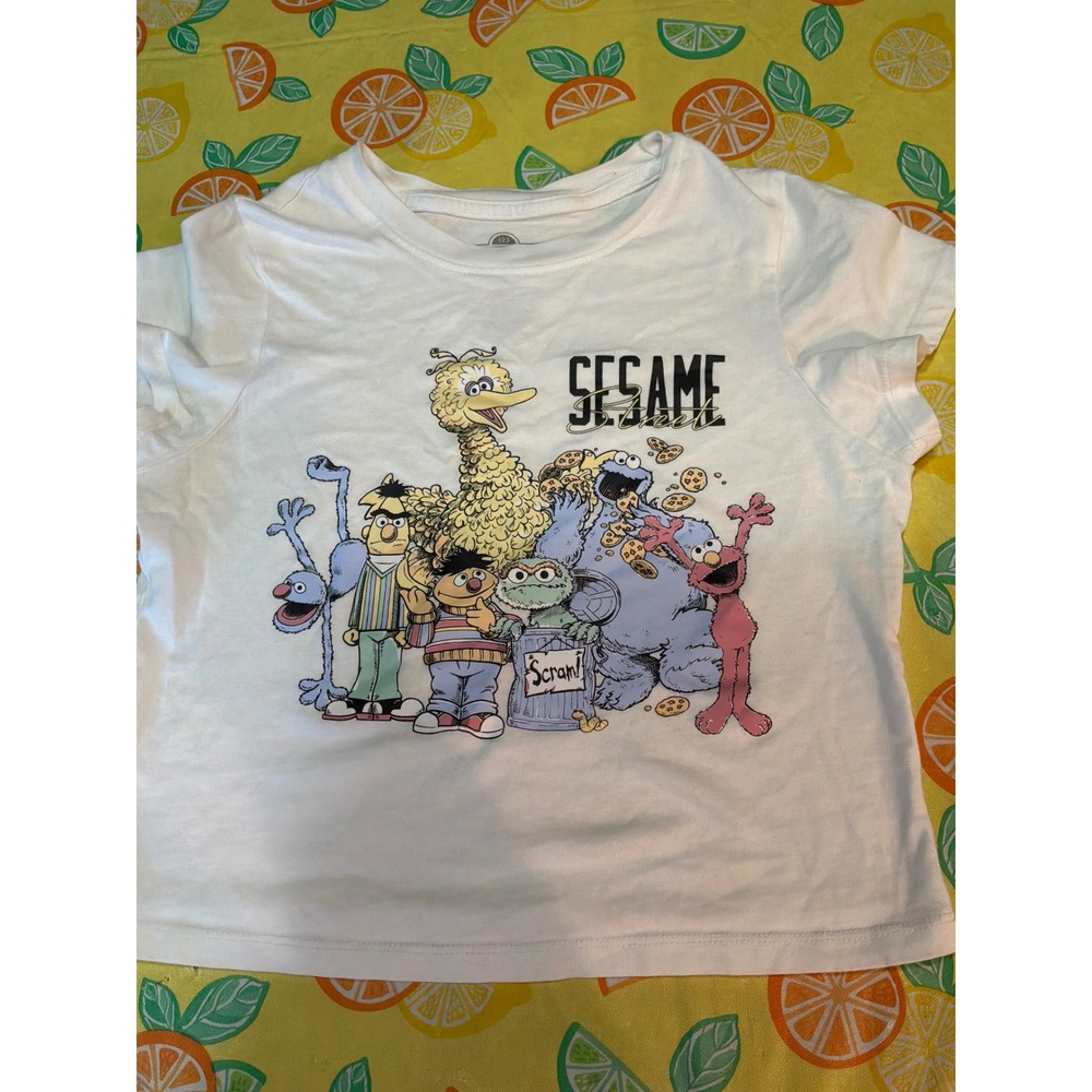 Sesame Street Graphic Tee Shirt Juniors Size S White Short Sleeve Characters